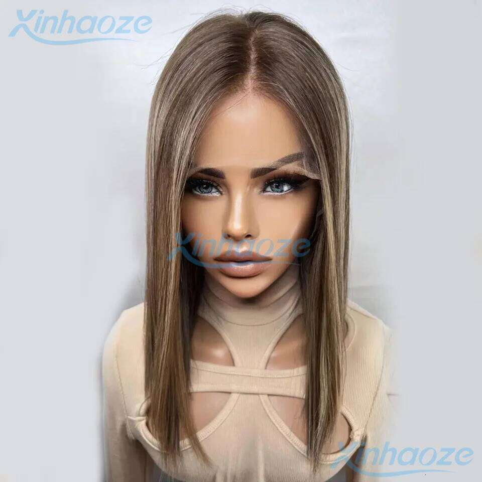 Silky Straight Human Hair Brown Blonde #4/27 Highlight Glueless 5x5 Silk Top Closure Pre Plucked 13x6/360 Lace Frontal Wigs