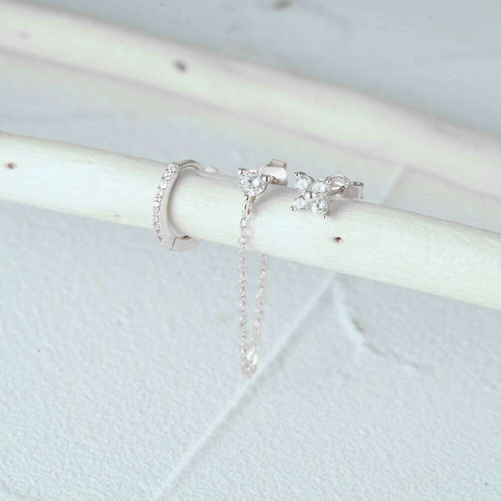 Aide 925 Sterling Silver 3pcs Chians Stud Earrings Fashion Zircon Crystal For Women Girls New Year Gift Fine Jewelry Set