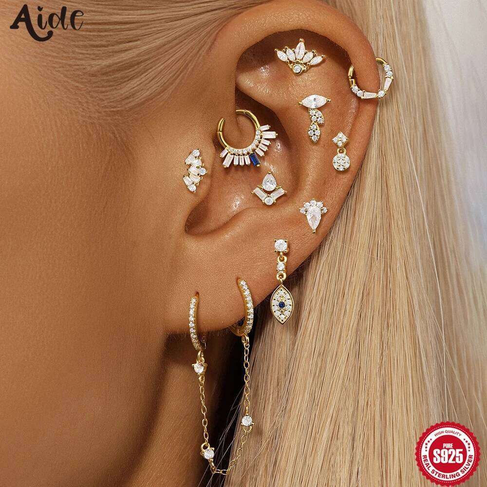 Aide S925 Sterling Silver Crystal Tragus Cartilage Piercing Stud Helix Jewelry Rook Lobe Earring Flat Studs 1pc