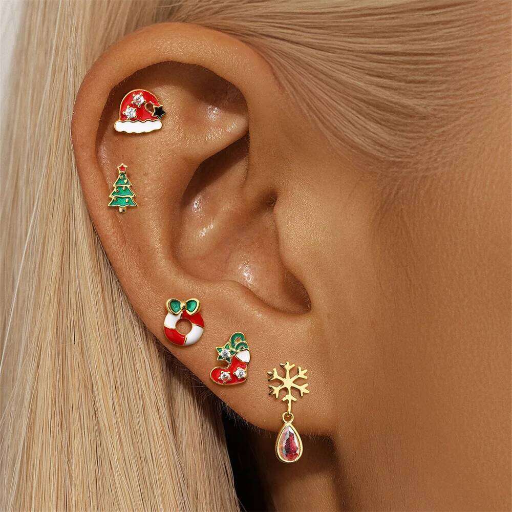 Aide 925 Sterlig Silver Single 1pc Earrings Xmas Tree Snowman Cute CZ Christmas Bone Stud For Women Girls Jewelry