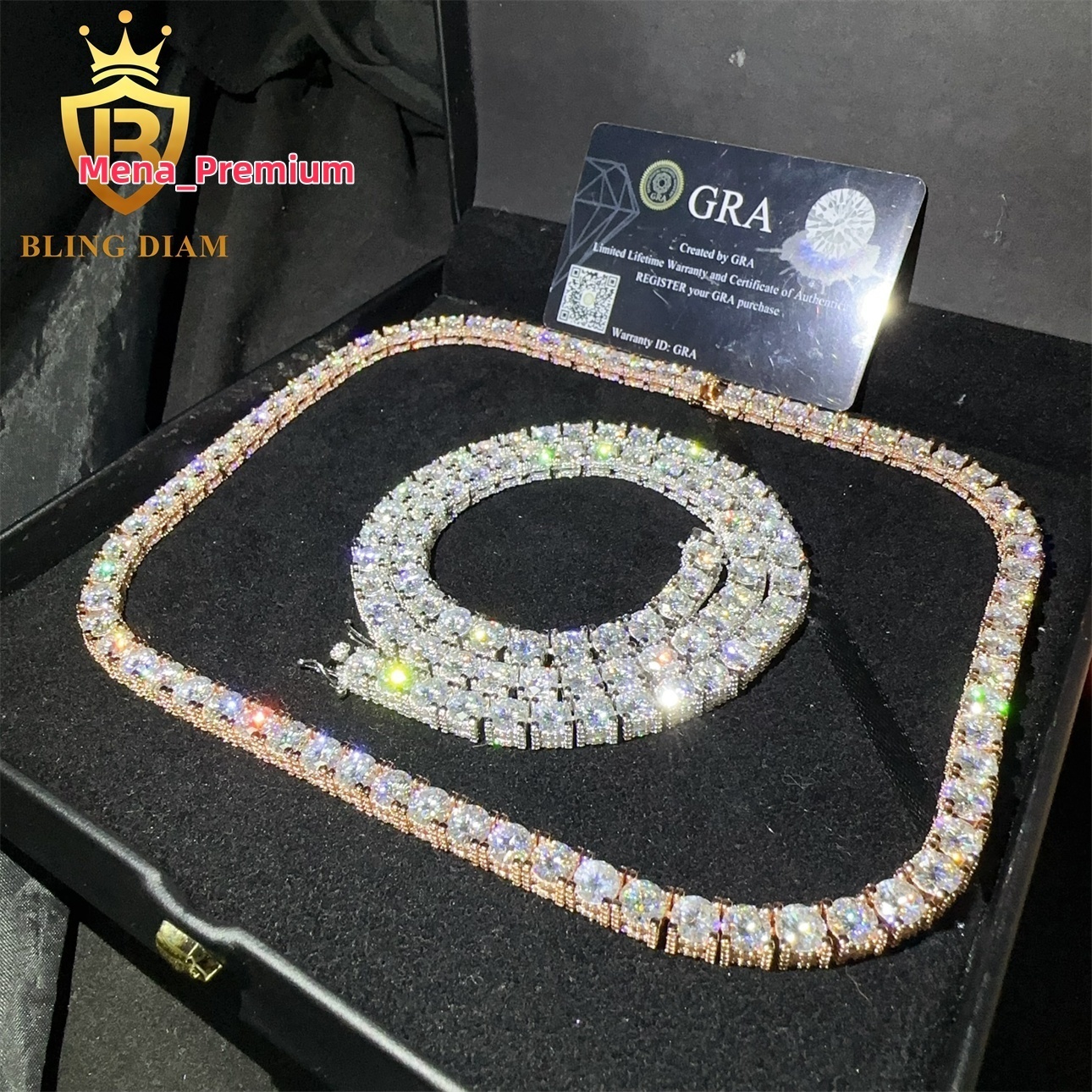 Pass Diamond Tester VVS Moissanite Diamond 925 Sterling Silver Hip Hop Jewelry Moissanite Tennis Chain Tennis Chain Necklace