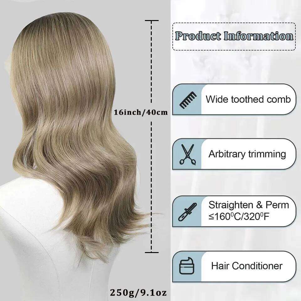 Shoulder Length Ombre Short Wavy Synthetic Wigs 13x4 Lace Front Brown Highlight Blonde Wig For Women Daily Use 150Density