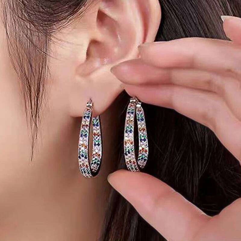 Huitan New Colorful CZ Hoop Fashion Luxury Women's Earrings Daily Wear Lovely Accessories Statement Jewelry Drop Ship
