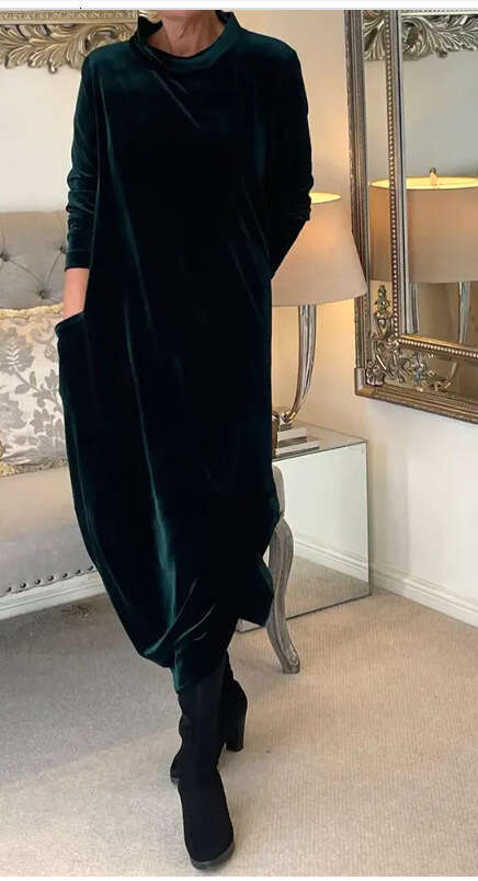 2026 Spring New European and American Style Slimming Elegant Round Neck Long Dress