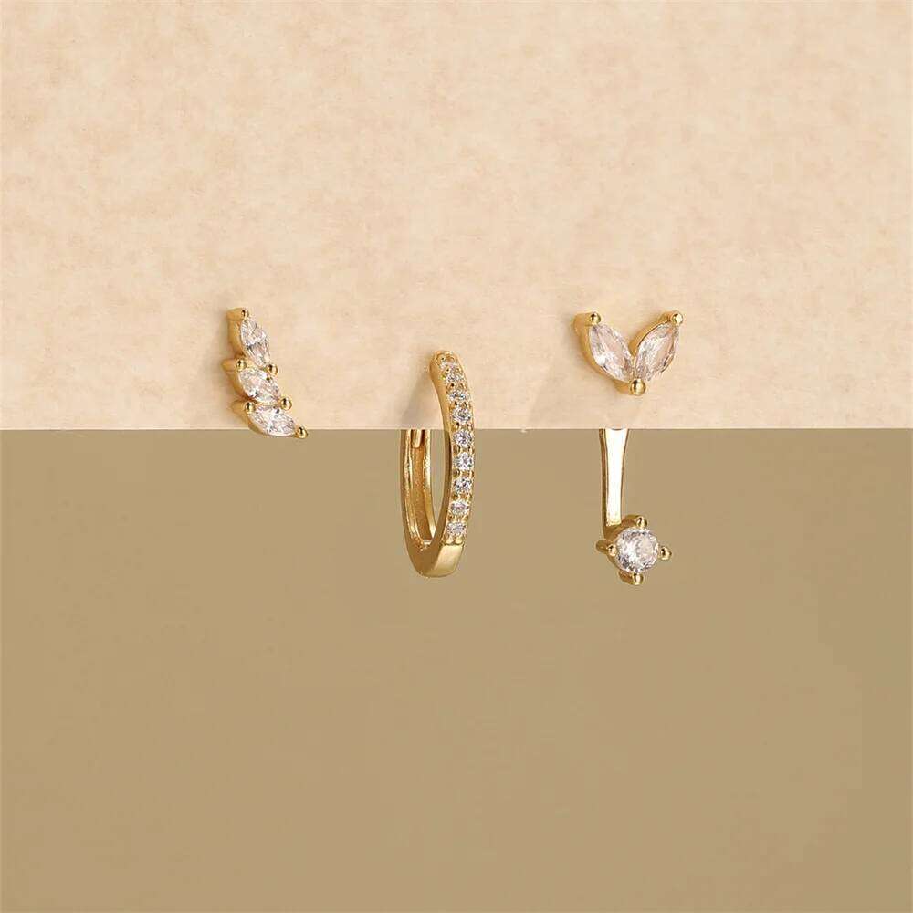 Aide 925 Sterling Silver 3pcs Earrings for Women Classic Zircon Geometric Crystal Layering Stud Earring Daily Jewelry Set