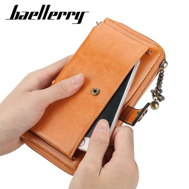 Women's Long Wallet Baellerry European and American Style Buckle Oil Wax Leather Handbag Large Capacity Vintage Phone Bag Hot Item