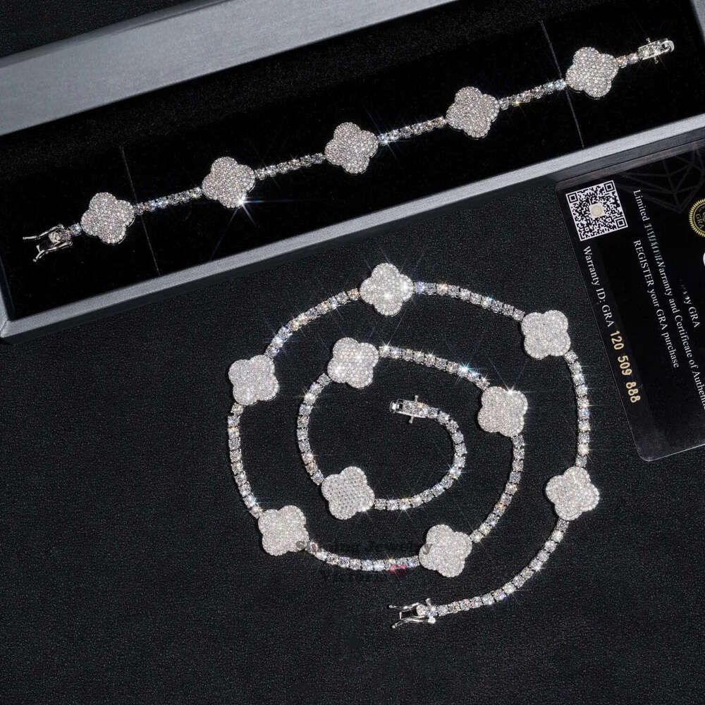 New Arrival 2024 Pass Tester 925 Sterling Silver VVS Moissanite Diamond Clover Tennis Chain Necklace Men's and women's fashion chains