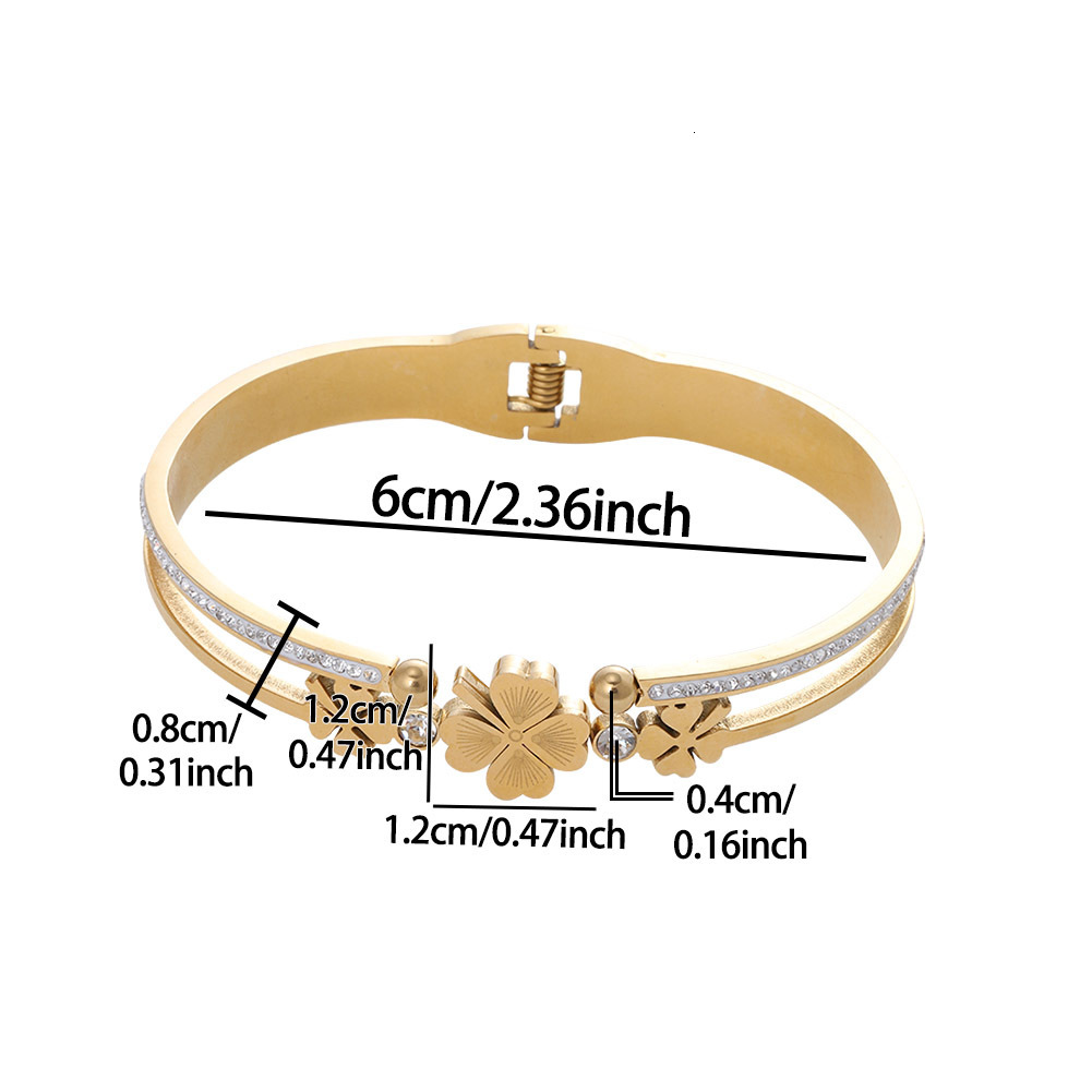 Luxury Brand Designer Jewelry European And American Stainless Steel Bracelet Double Layer Lucky Four-Leaf Clover Open Design Zircon Inlaid Exquisite H