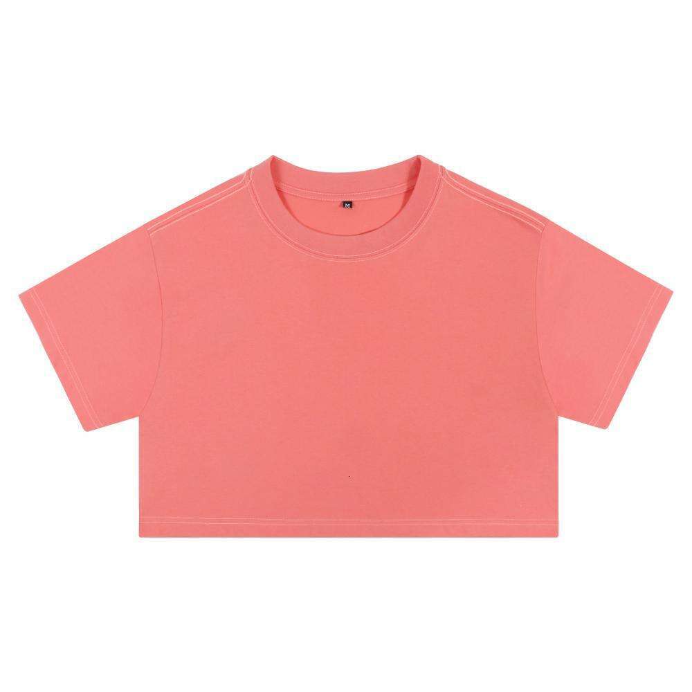 Pure Cotton 210g High Waist Crop T-Shirt for Women Loose Yoga Fitness Sleeve Short Sports Top Hot Girl Outfit Versatile