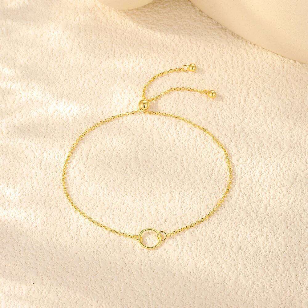 Aide 925 Sterling Silver Geometric Circle Pull Out Adjustable Chain Bracelet For Women High Quality Elegant K Gold Fine Jewelry