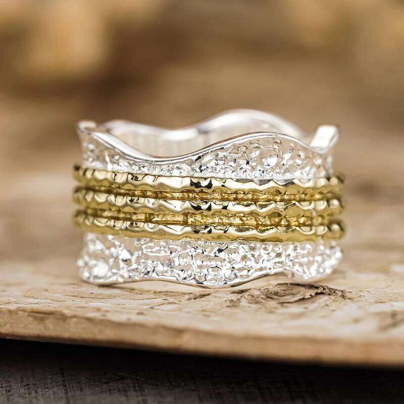 Huitan Irregular Shaped Two Tone Finger for Women Textured Design Modern Fashionable Female Rings New Trendy Jewelry 2026