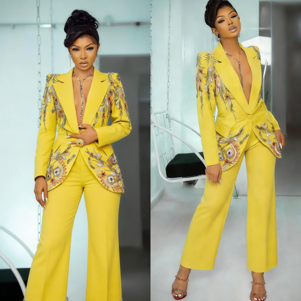 Luxurious Crystals Women Suits One Button Notched Lapel Pant Sets Beaded Birthday Party 2 Pieces Customized Outfits