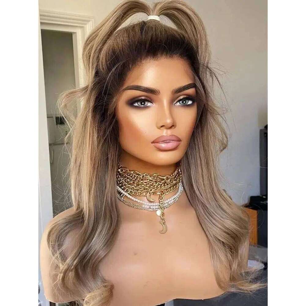 High Quality Ombre Warm Brown Blonde Synthetic Lace Front Wig For White Black Women Daily Party Cosplay Use Smalll Large Cap
