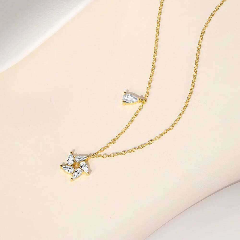 Aide 925 Sterling Silver Fashion Four-Pointed Star Simple Chain Pearl Zircon Pendant Necklace Party Wedding Necks Jewel