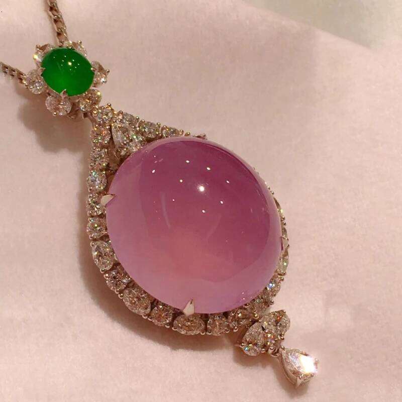 Natural Ice seed Jade Chalcedony Violet colour Large Jewelry Sets Romantic and Creative Sweet Wedding Engagement Necklace Ring