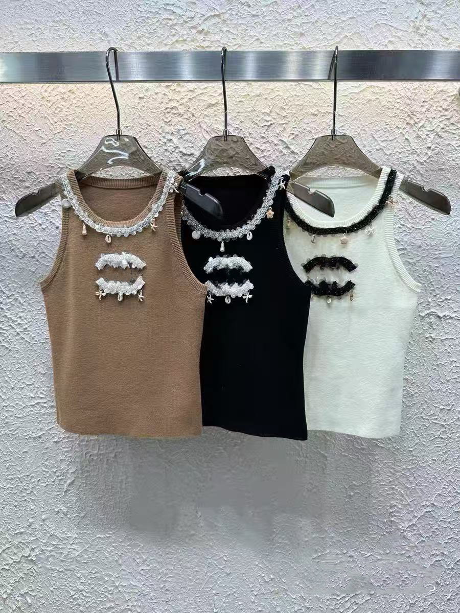 European-made letters slim, slim, age-reducing, comfortable, versatile and white classic knitted vest design sleeveless top S--L#88