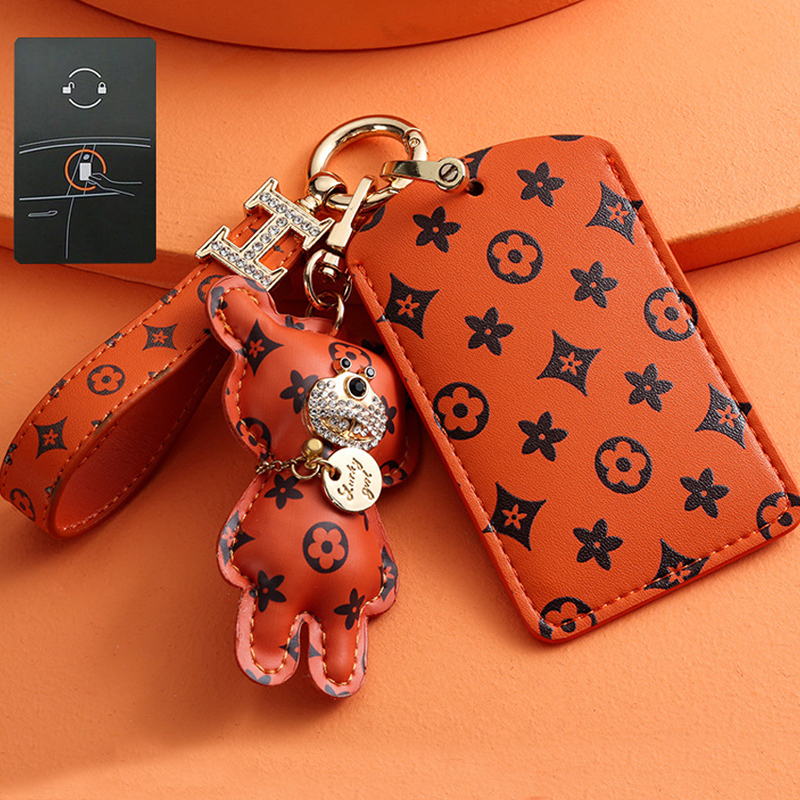 Leather Bear Charm Creative Factory Direct Wholesale Fashion Bag & Car Keychain for Tesla Model 3/Model S/X/Model Y Luxury Key Cover & Holder