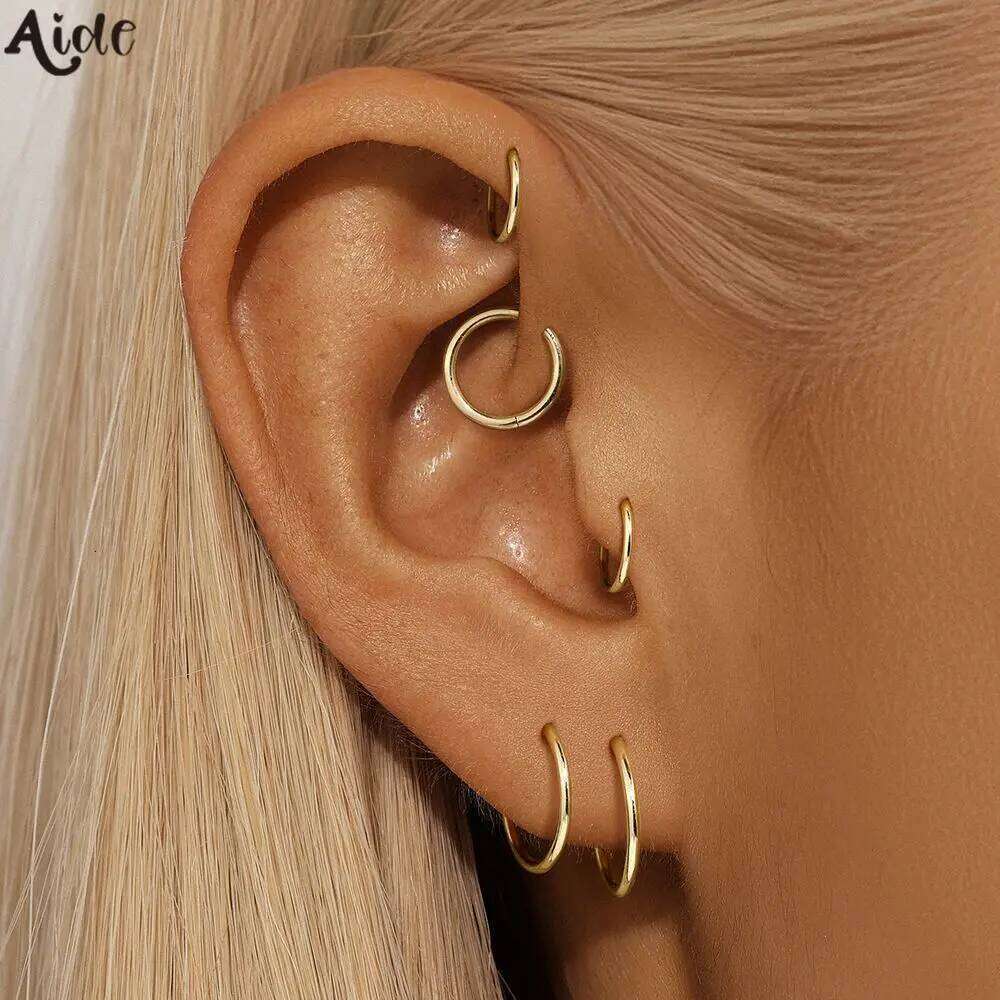 Aide 6/8/10mm Single 1 Piece 14K Yellow for Women Never Fade Smooth Hoop Earring Exquisite Solid Gold Jewelry