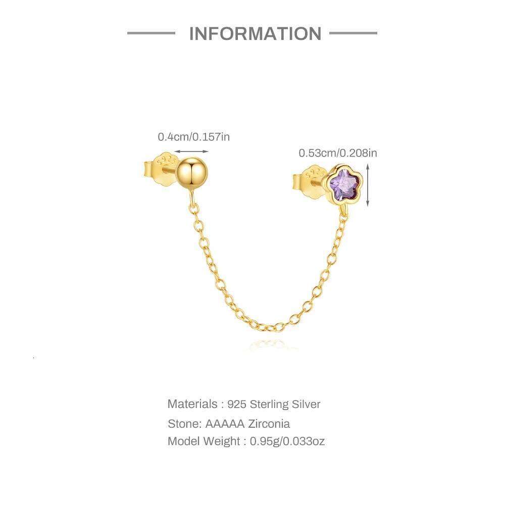 Aide Single 1PC Earring With Chain 925 Sterling Silver Bingling Crystal Huggie Earrings Party Jewelry Piercing Earlobe Studs