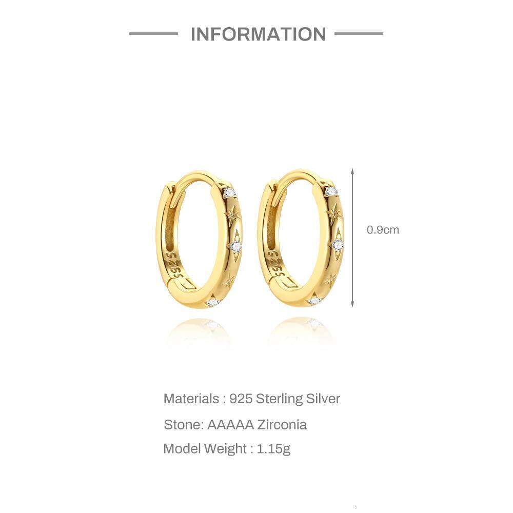 Aide 925 Sterling Silver 9mm Hoop for Women Fine Zircon Star Round Circle Earrings Fashion Party Jewelry Accessories