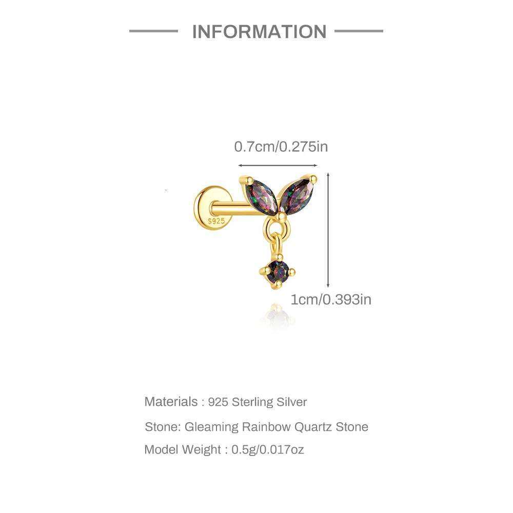 Aide Genuine Gleaming Rainbow Quartz Stone 925 Sterling Silver Stud Earrings Women Fashion Statement Gemstone Piercing Jewelry