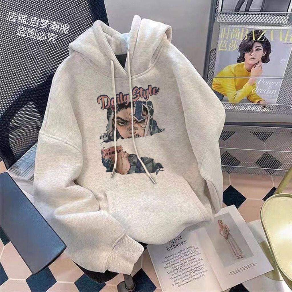 Hoodie Pure Cotton Niche Fleece Thickened Printed Hooded Jacket Autumn Winter American Style New Top Trendy Brand Couple Loose Fit