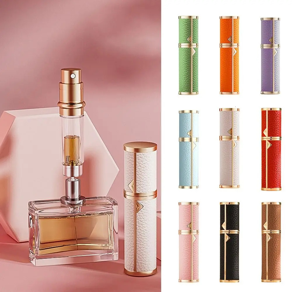 PU Leather Perfume Bottle Lychee Pattern 5ml Cosmetic Container Refillable Empty Ultra-fine Mist Fragrance Container Woman 251230