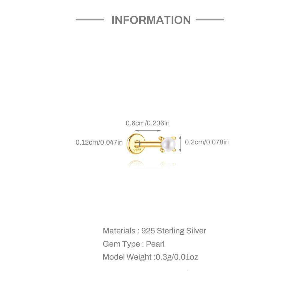 Aide Minimalism 2-3-4mm Earrings 925 Silver Round Natural Pearl Ear Bone Flat Piercing Stud Fine Jewelry 1pc