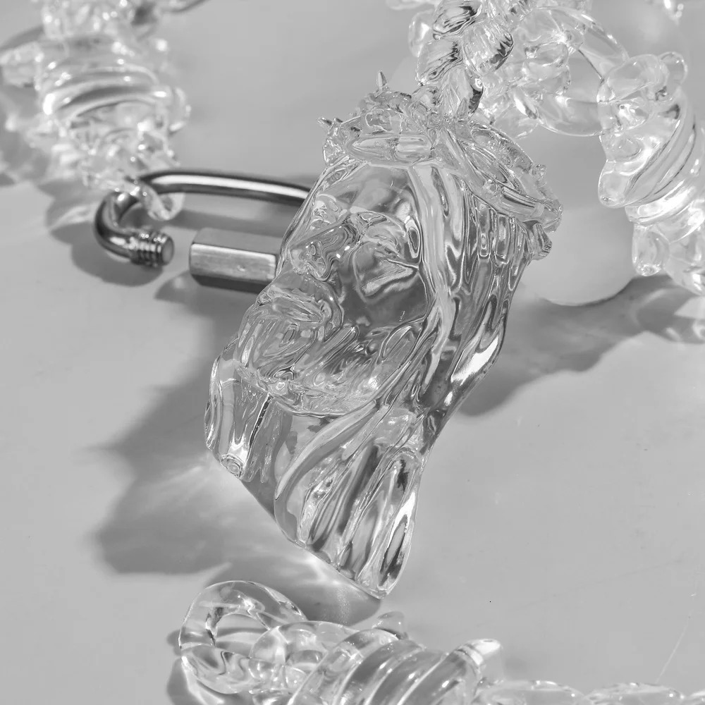 Hiphop Big Clear Acrylic Jesus Piece Pendant Necklace for Women Men Statement Spike Chain Necklace Rock Party Jewelry Gifts 251230