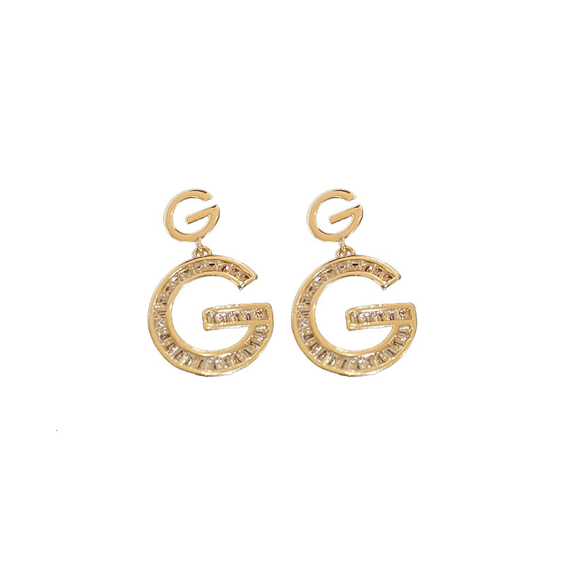 Luxury Brand Designer Jewelry Real Gold Plated Silver Needle Zircon Letter Earrings Vintage High-End Fashion Stud Earrings Niche Temperament Versatile