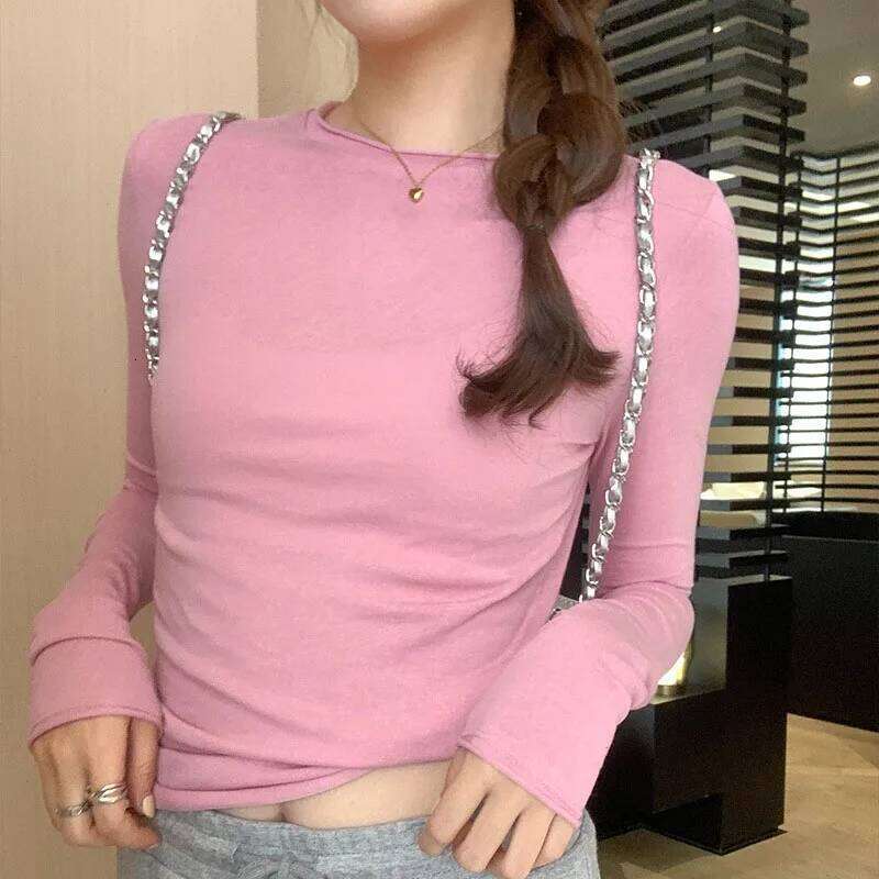 2024 Spring Autumn T shirt Women Tops Solid Slim Fit Long Sleeve O Neck Tshirts Female Casual Streetwear High Quality Base Tees