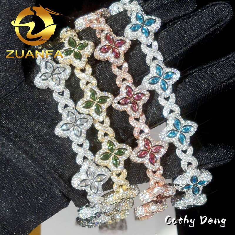 Color Natural Peridot With Cuban Link 18k White Gold Plated VVS Moissanite Diamond High Quality Hip Hop Bracelet