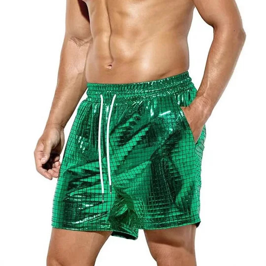 Green Red Blue Colors Fashionable Shiny Leather Shorts for Mens Casual Wear Multi Colors Beach Wear Short Pants Men 251230