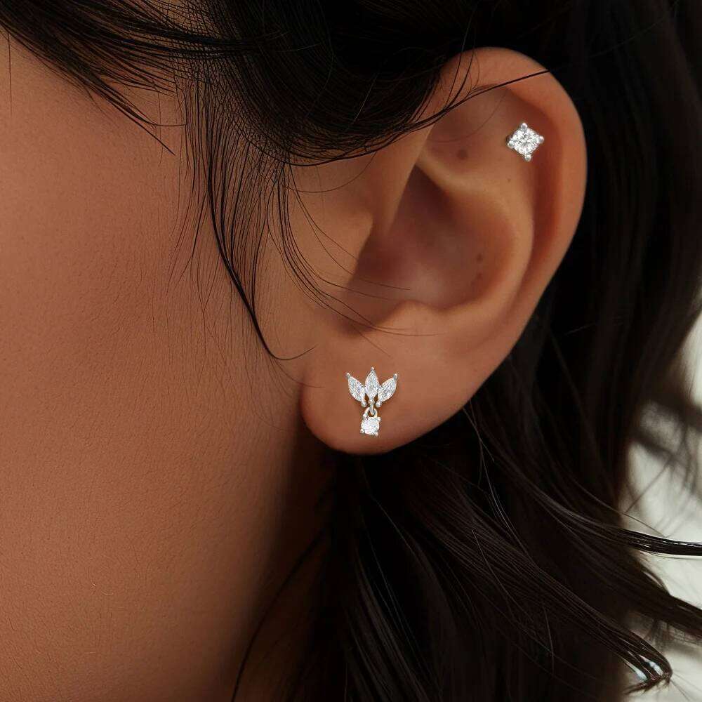 Aide 925 Sterling Silver 1pc Asymmetric Two Side Wearable Piercing Screw-Back Stud Earrings For Women Elegant Bohemian Jewelry