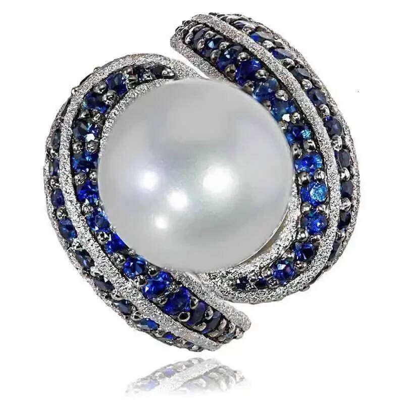 Huitan Hyperbole Personality Women Irregular Shaped Full with Blue CZ Imitation Pearl Wedding Rings Hot Trendy Jewelry