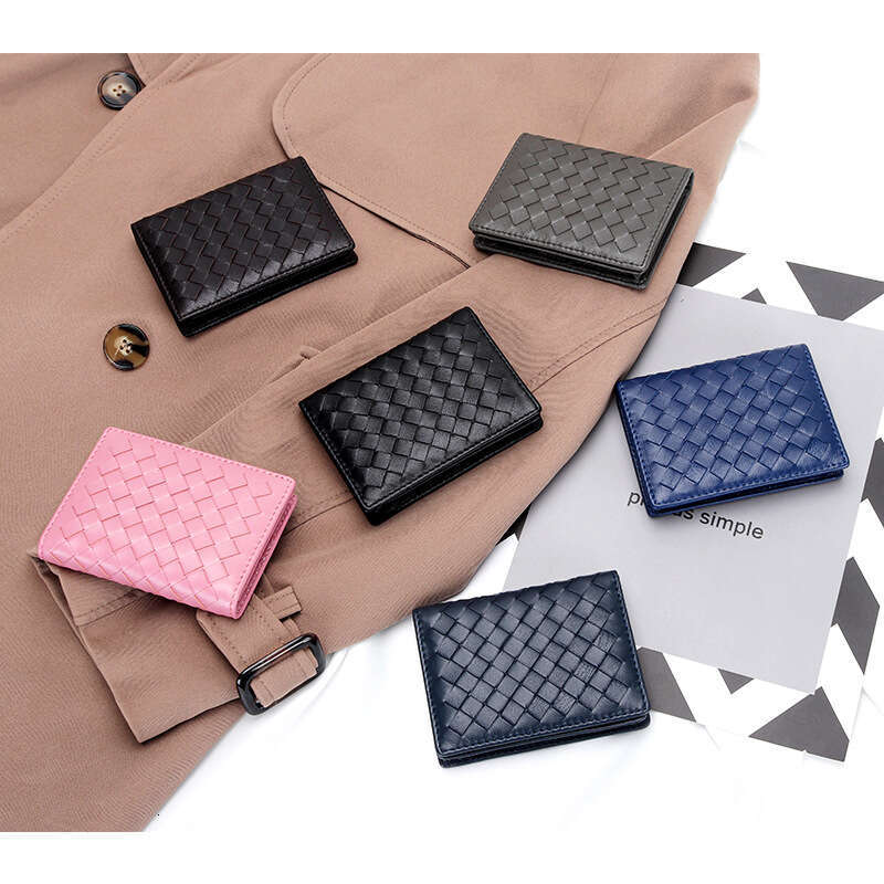 Wholesale Sheepskin Woven New Business Holder Women Genuine Leather Multi-Function Bag Men Card Clip Simple Coin Purse