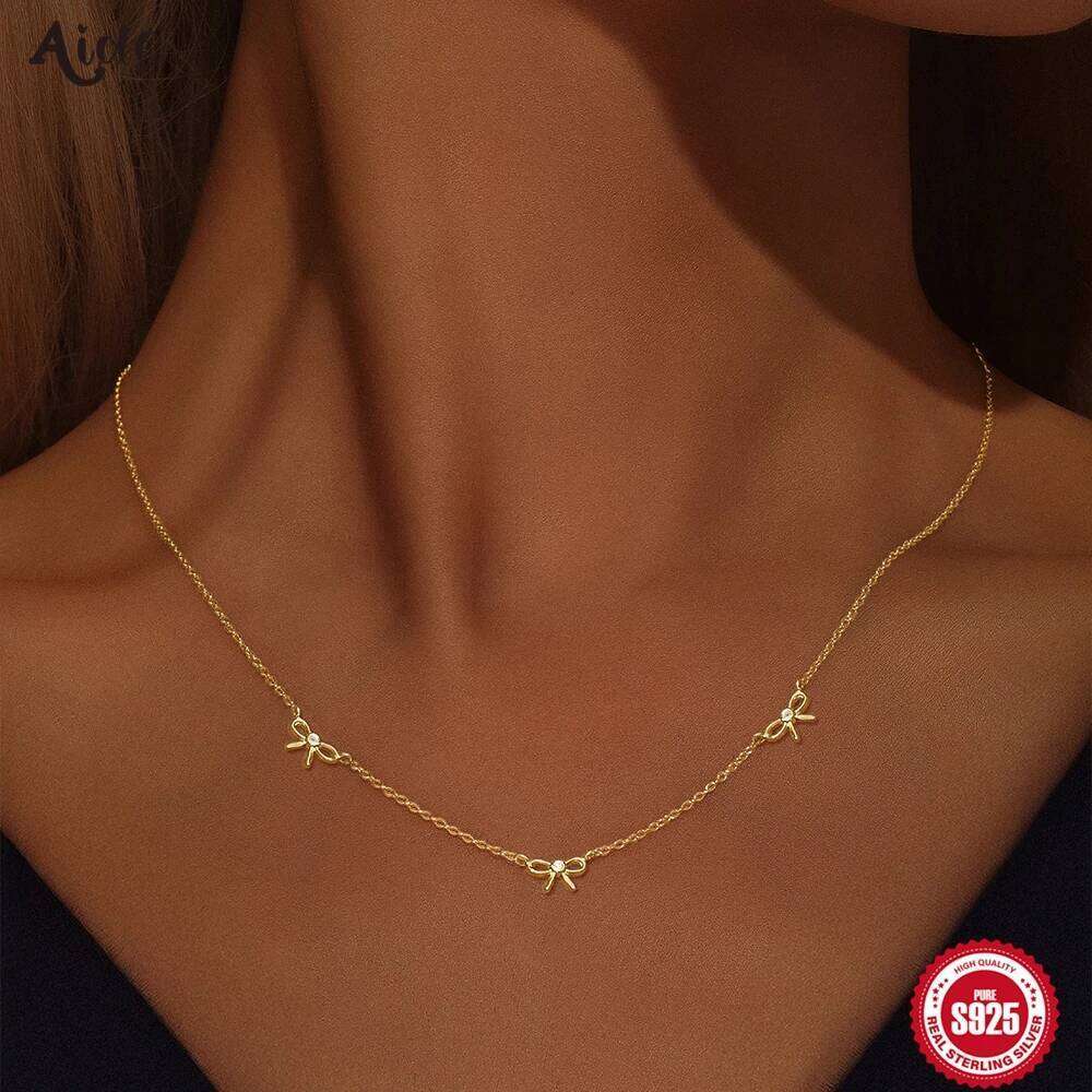 Aide 925 Sterling Silver Bow Necklace Fashion Handmake Neck Korea Choker Chain Necklaces for Women Jewelry