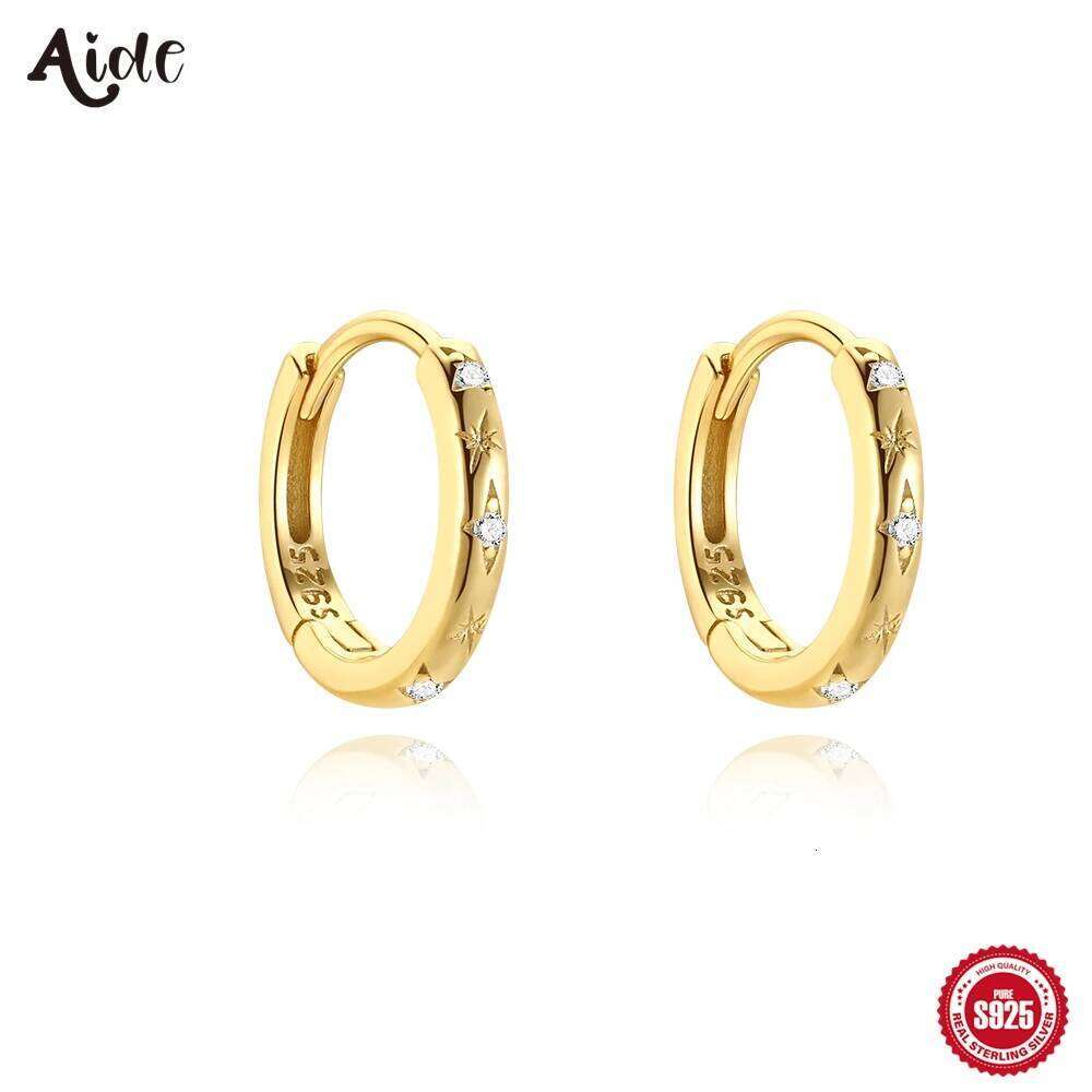 Aide 925 Sterling Silver 9mm Hoop for Women Fine Zircon Star Round Circle Earrings Fashion Party Jewelry Accessories