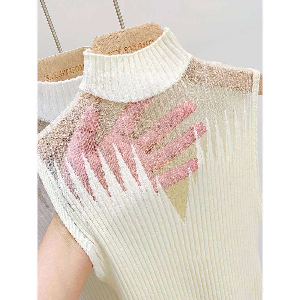 Mesh Knitted Women Y2K Tank Half Neck Vest Female Sleeveless Sweater Chic Cut Out Streetwear Solid Skinny Tube Top