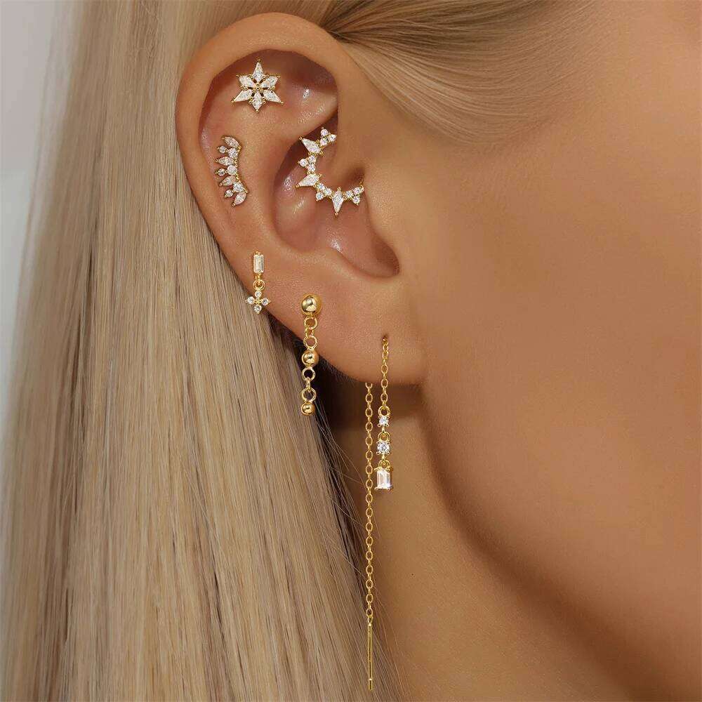 Aide 100% Plata S925 Sterling Silver Zircon Stud Earring For Women Y2k Cartilage Spiral Piercing Body Fine Jewelry 1piece