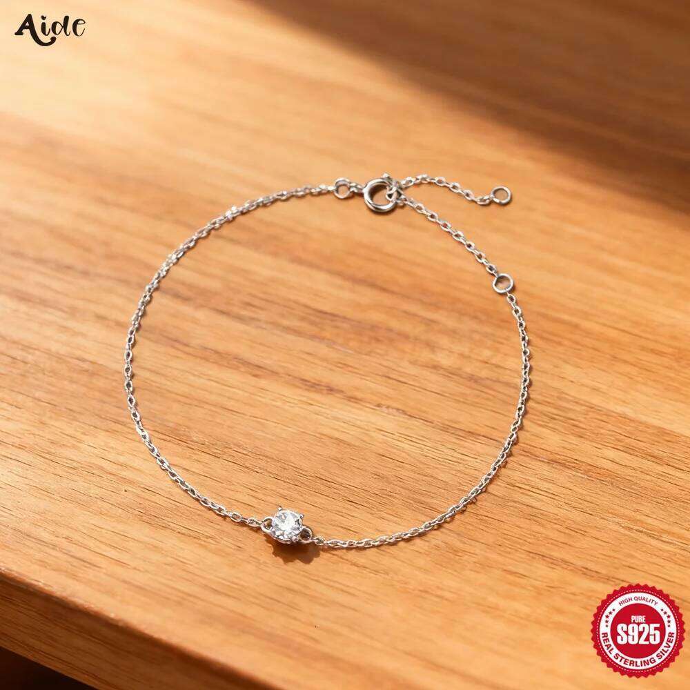 Aide 925 Sterling Silver Moissanite Bracelet Dainty Link Chain Pave Setting CZ For Women Wedding Birthday Jewelry Xmas Gift