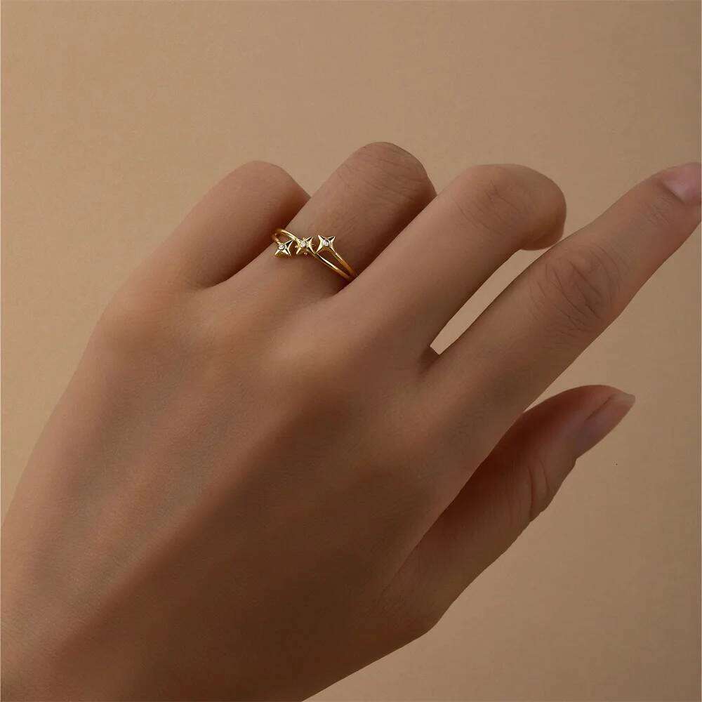 Aide 925 Sterling Silver Three Star Rings Boho Minimalist Band Ring Fashion Kpop Jewelry Birthday New Year Gift for Lover Friend