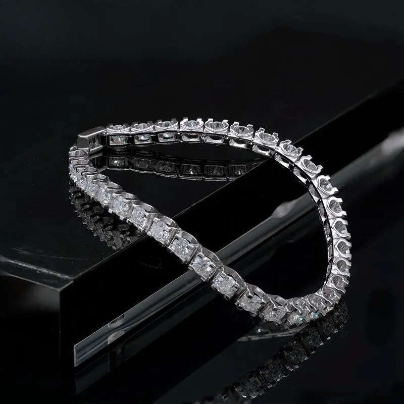 Hip Hop Iced Out Silver 925 Moissanite Tennis Chain Bracelet 3mm 4mm 5mm VVS White Round Diamond Bling Jewelry Men and women