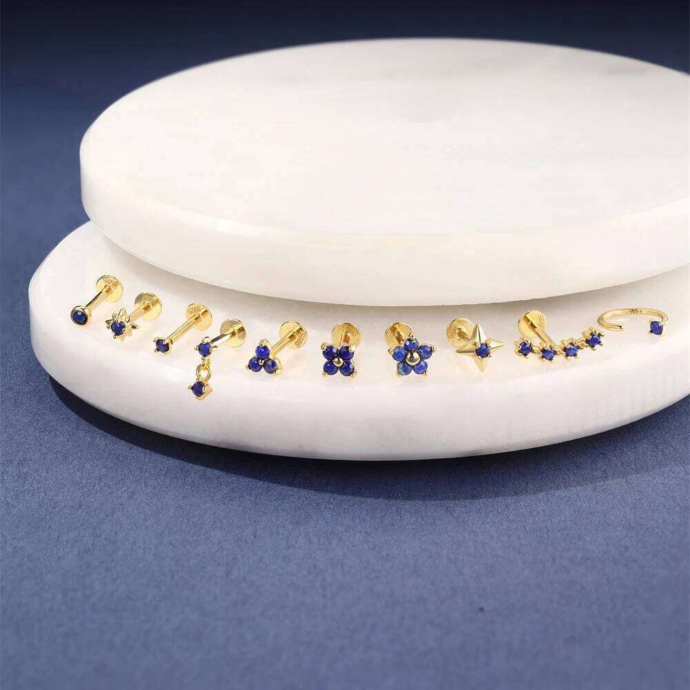 Aide Plata 100% 925 Sterling Silver Stud Earrings For Women Mini Cute Natural Lazurite Flat Head Piercing Pendientes Jewelry 1pc