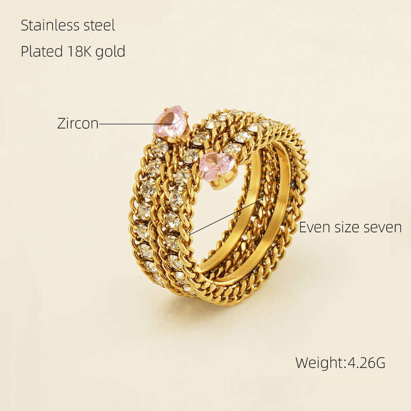 New Fashion Ring for Women Stainless Steel 18k Full Diamond Multi Layer Adjustable Open European and American Trendy Personality Ring Wholesale