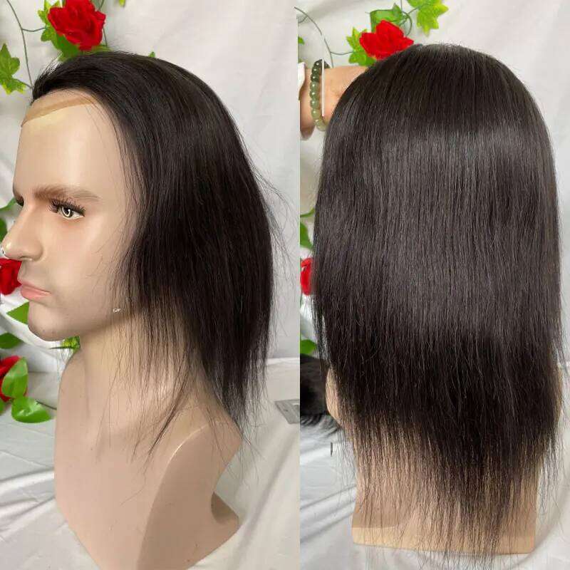 Long for 12inch 10x8 Hairpieces Human Hair Mens Toupee Mono Net With PU around Natural Black Color Men Wig