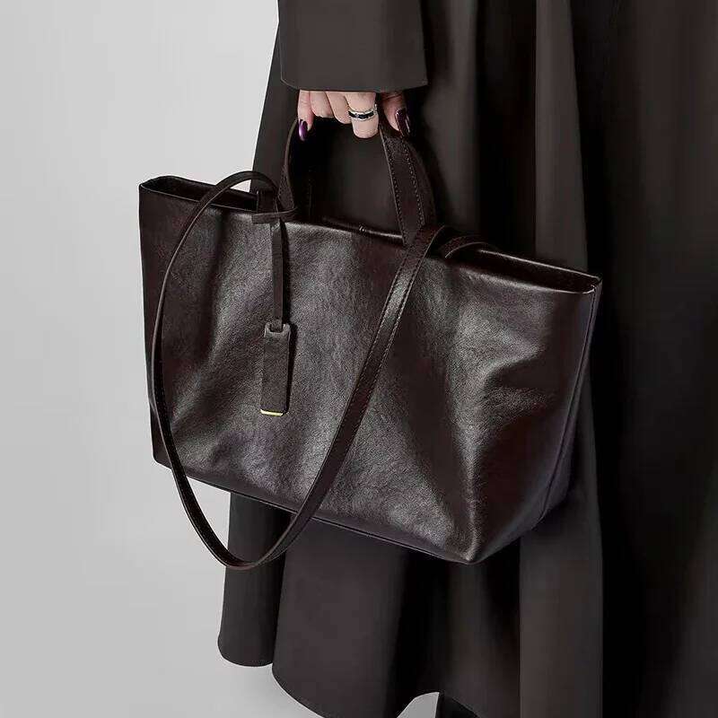 Lady's Cowhide Single-Shoulder Bag, Luxury Solid Color Handbag, Large Capacity Square Fashion Tote Bag, Korean Style Carry Bag, Underarm Shopping