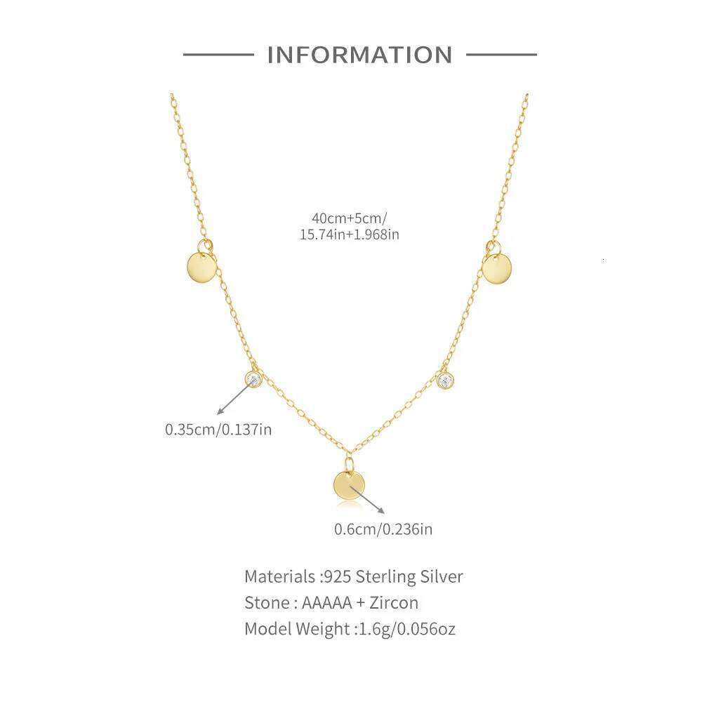 Aide 925 Sterling Silver Small Sequin With Zircon Pendant Necklace For Women High Quality K Gold Collar Elegant Jewelry Gift