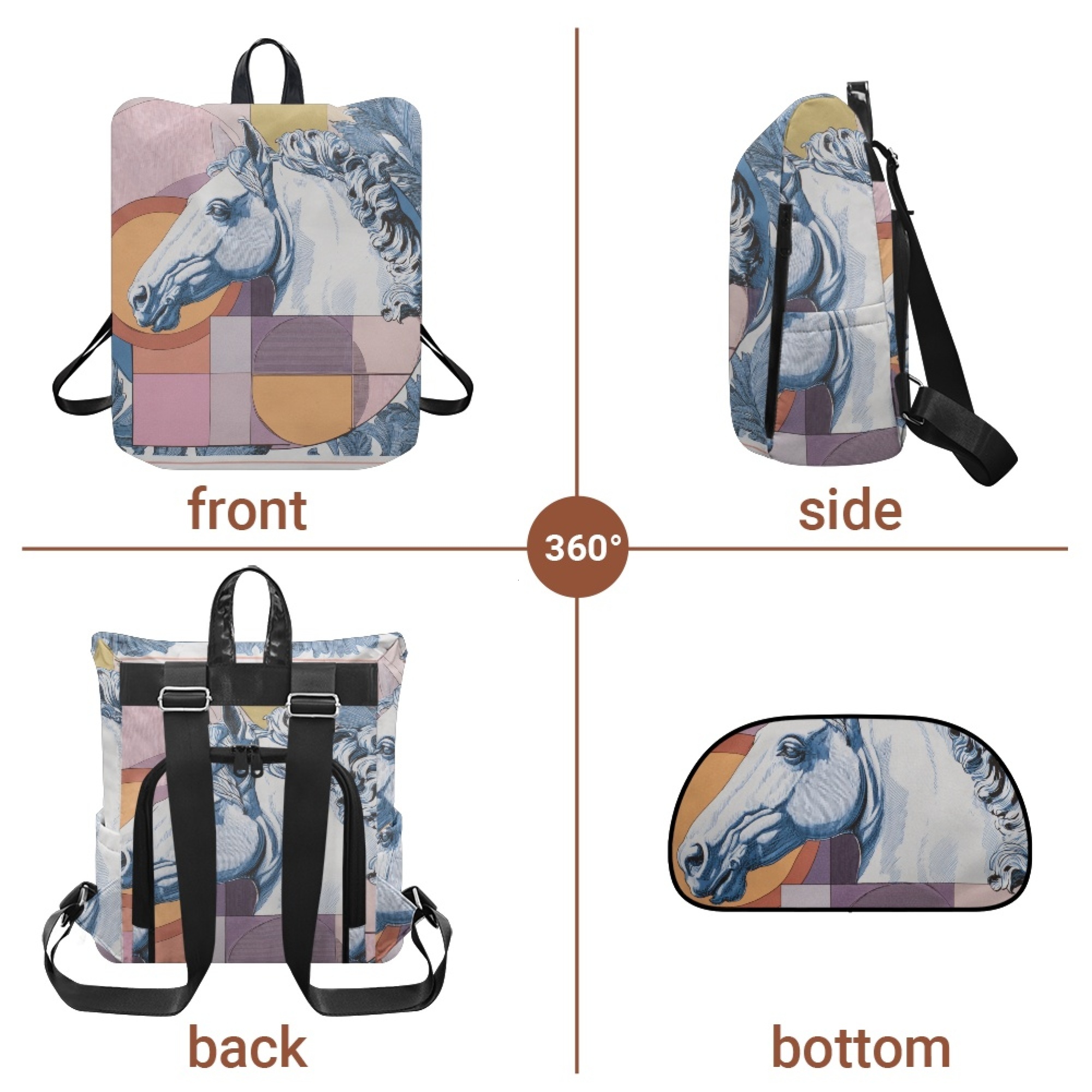 Custom H Designer Fashion Anti Theft Backpack Luxury Horse Pattern Unisex Full Print Backpack Laptop Bag Travel Bag H43