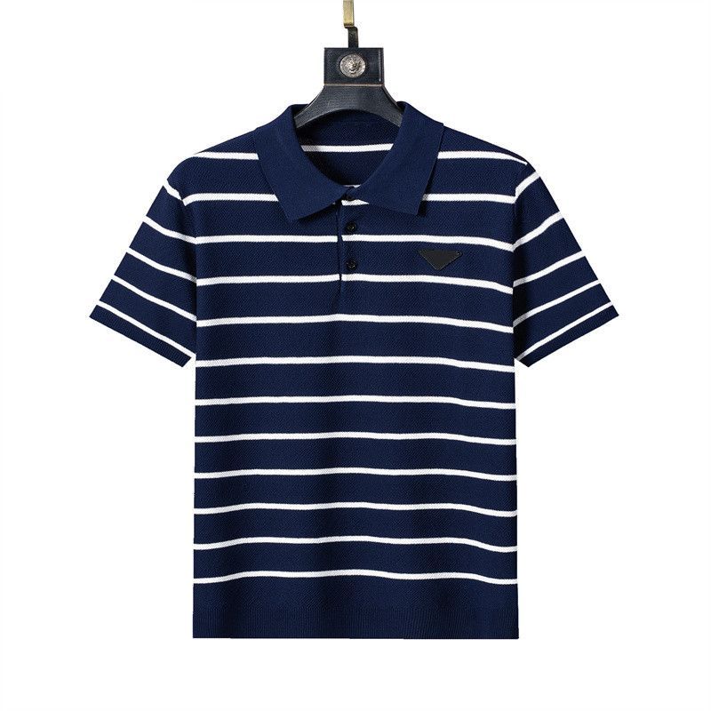 Luxury Men's Polo Shirt Designer Knit Fabric Breathable Short Sleeve Button Up Shirt Loose Fit Casual Beach Office Wear